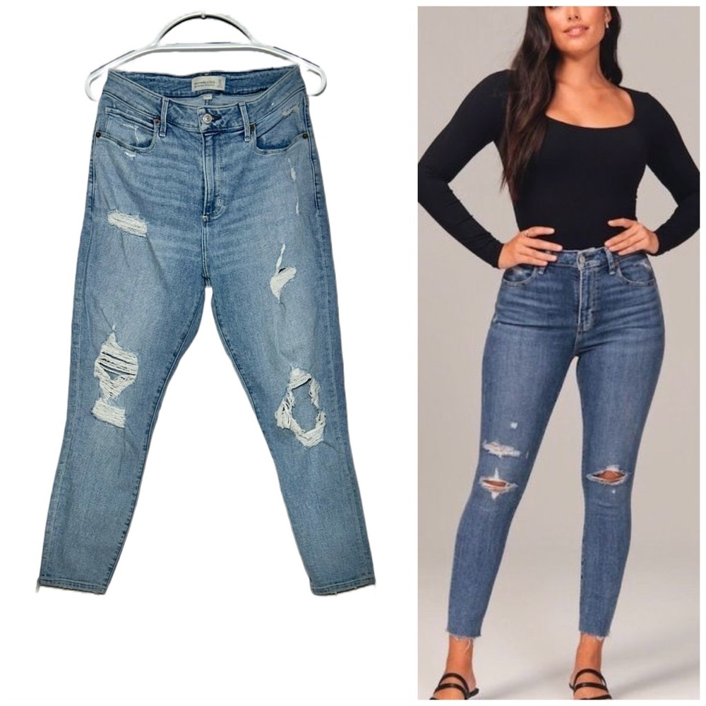 Abercrombie & Fitch High Rise Distressed Blue Jeans